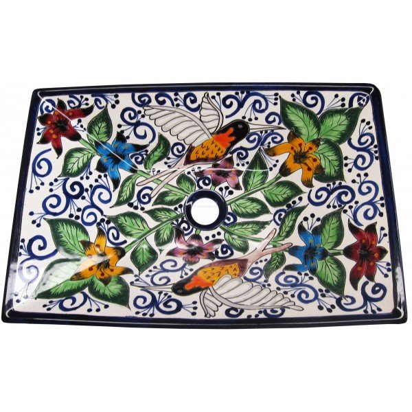 Mexican Talavera Vessel Rectangular Sink Colibri