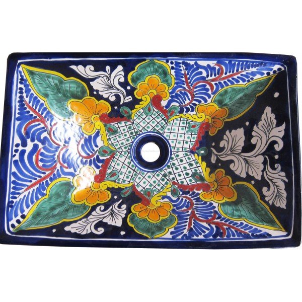 Mexican Talavera Vessel Rectangular Sink Puebla