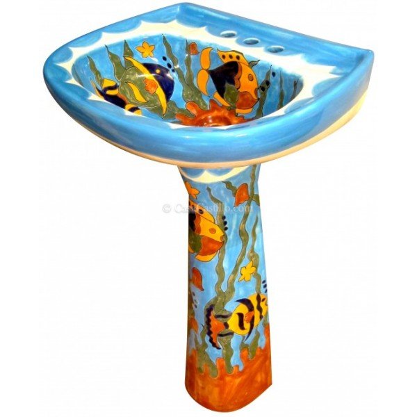 Mexican Talavera Pedestal Sink Oceano