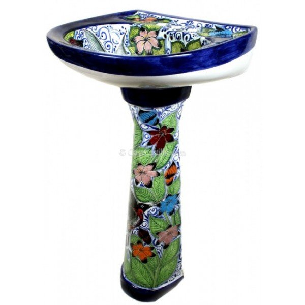 Mexican Talavera Pedestal Sink Hummingbirds